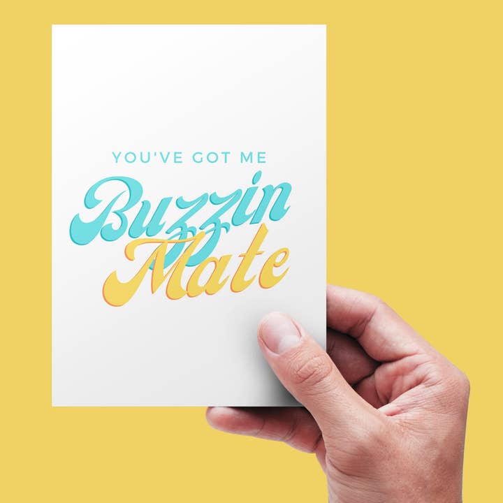 Buzzin Mate Card - Love Island Greeting Card for wholesale by Lauren Felice