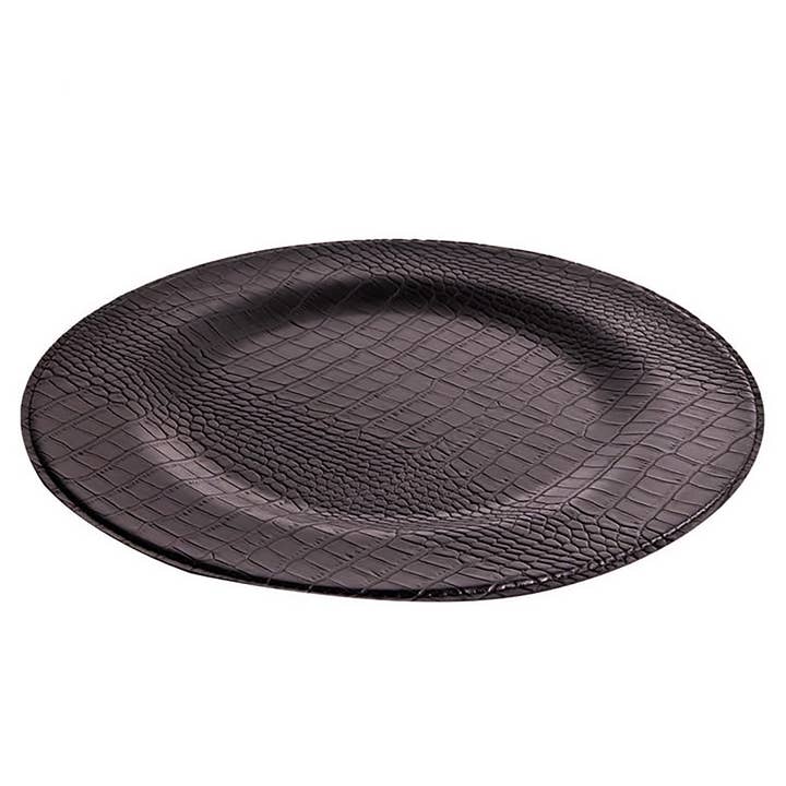 Round crocodile underplate, dark brown, faux leather coaster for wholesale by Signature Home Collection GmbH