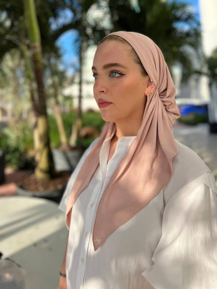 Classic Jersey Ribbed Pretied Pink (with Velvet Grip) for wholesale by The Scarf Bar