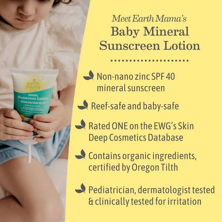 Earth Mama Organics - Wholesale Sunscreen - Baby Mineral Sunscreen Lotion - SPF 40