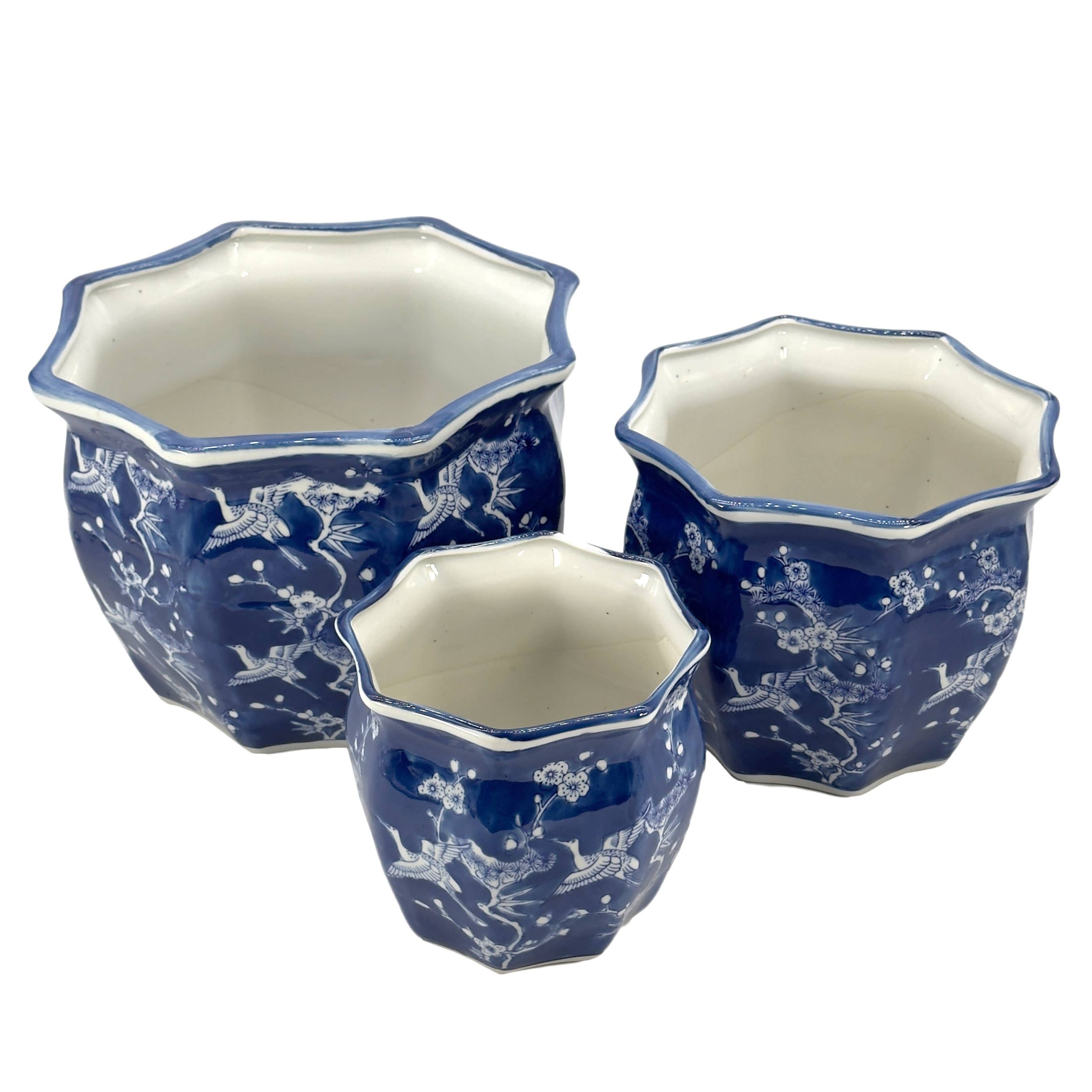 Galt International Company - Vendita all'ingrosso Vasi per piante - Set di 3 vasi per fioriere in ceramica Chinoiserie, 7,5"/10"/13"48