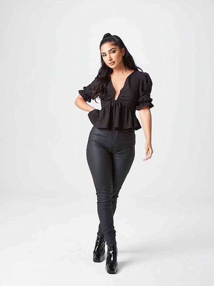 Collette Black U Bar Empire Peplum Top for wholesale by Urban Bliss