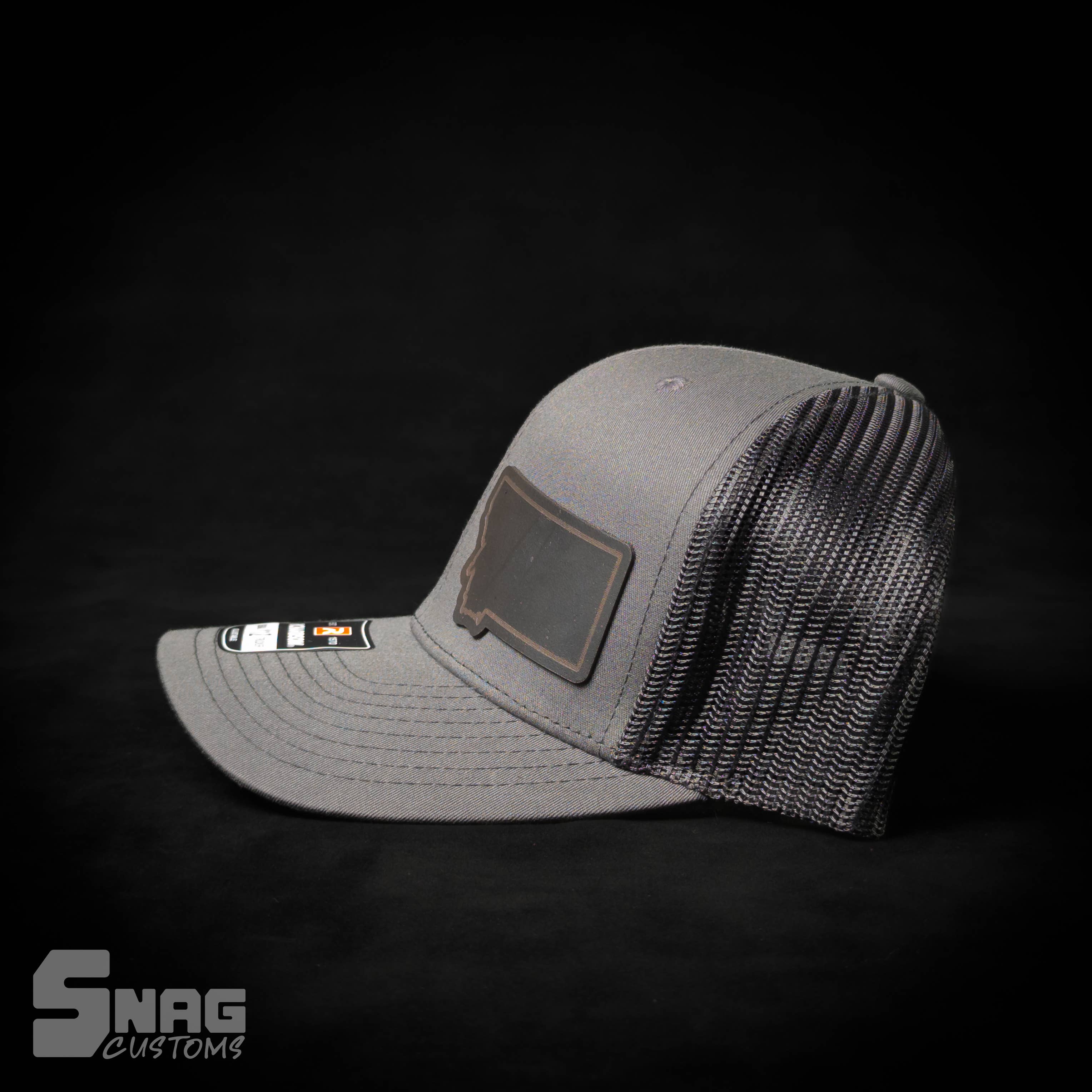 Snag Customs - Wholesale Trucker Hat - Unisex - Montana State Outline Leather Patch Hat10