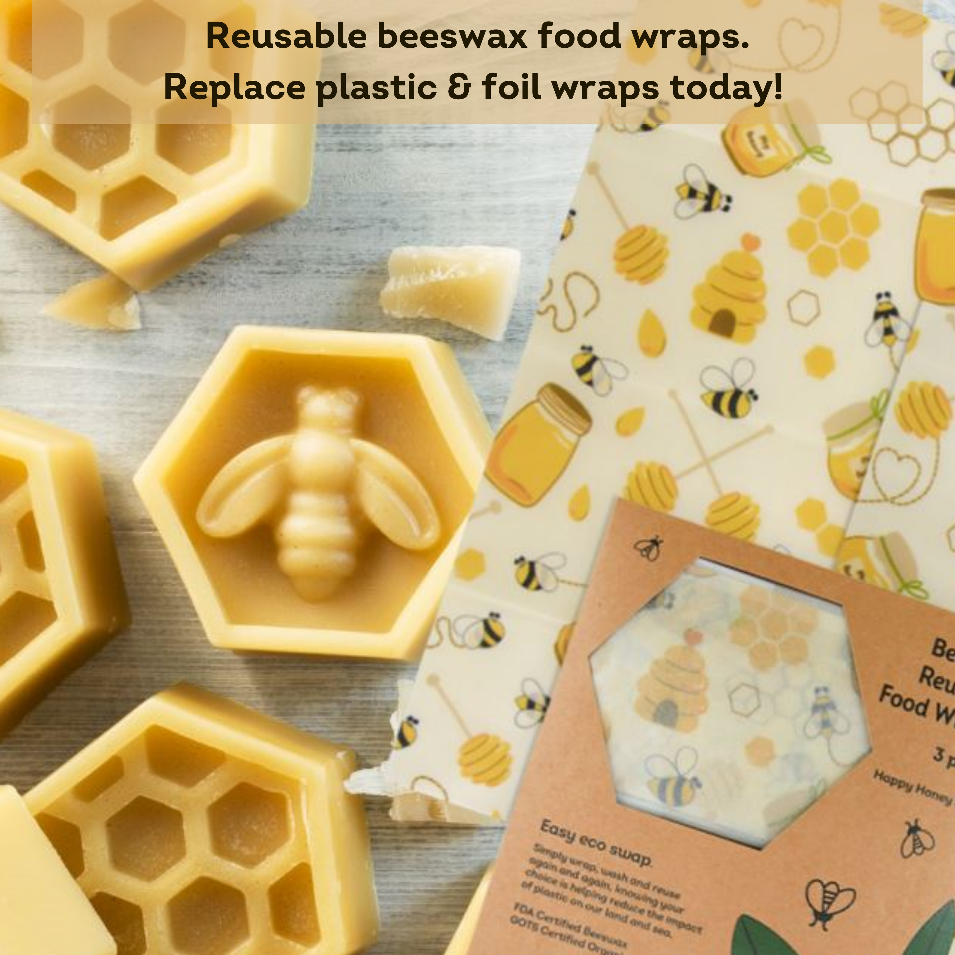 EKOH - Wholesale Food storage wrap/bag - Beeswax Wraps Organic Eco-Friendly Reusable Food Wraps Happy10
