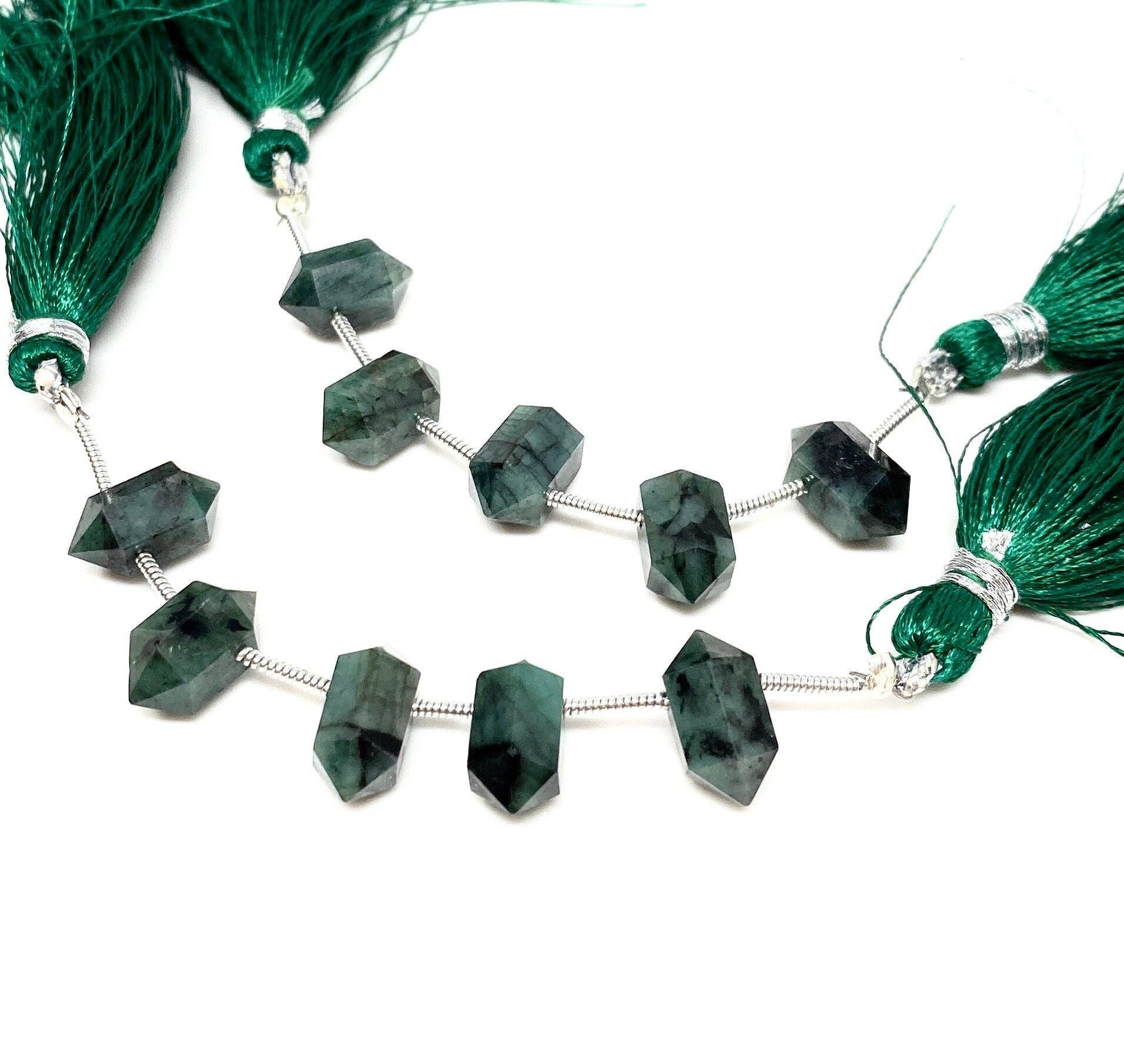 Akstar Gems - Wholesale Beads - 5 Pcs Emerald Double Terminated  Beads, Hand Carved Emerald Gemstone Fancy Wand Shape Beads for Wire Wrapping, 6x12mm7