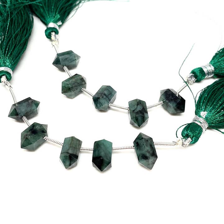 Akstar Gems - Wholesale Beads - 5 Pcs Emerald Double Terminated Beads, Hand Carved Emerald Gemstone Fancy Wand Shape Beads for Wire Wrapping, 6x12mm7