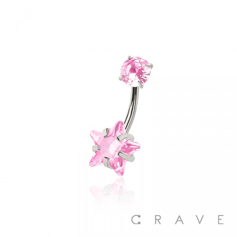 CRAVE - Wholesale Belly Ring - DOUBLE PRONG SET STAR CZ 316L SURGICAL STEEL NAVEL RING10