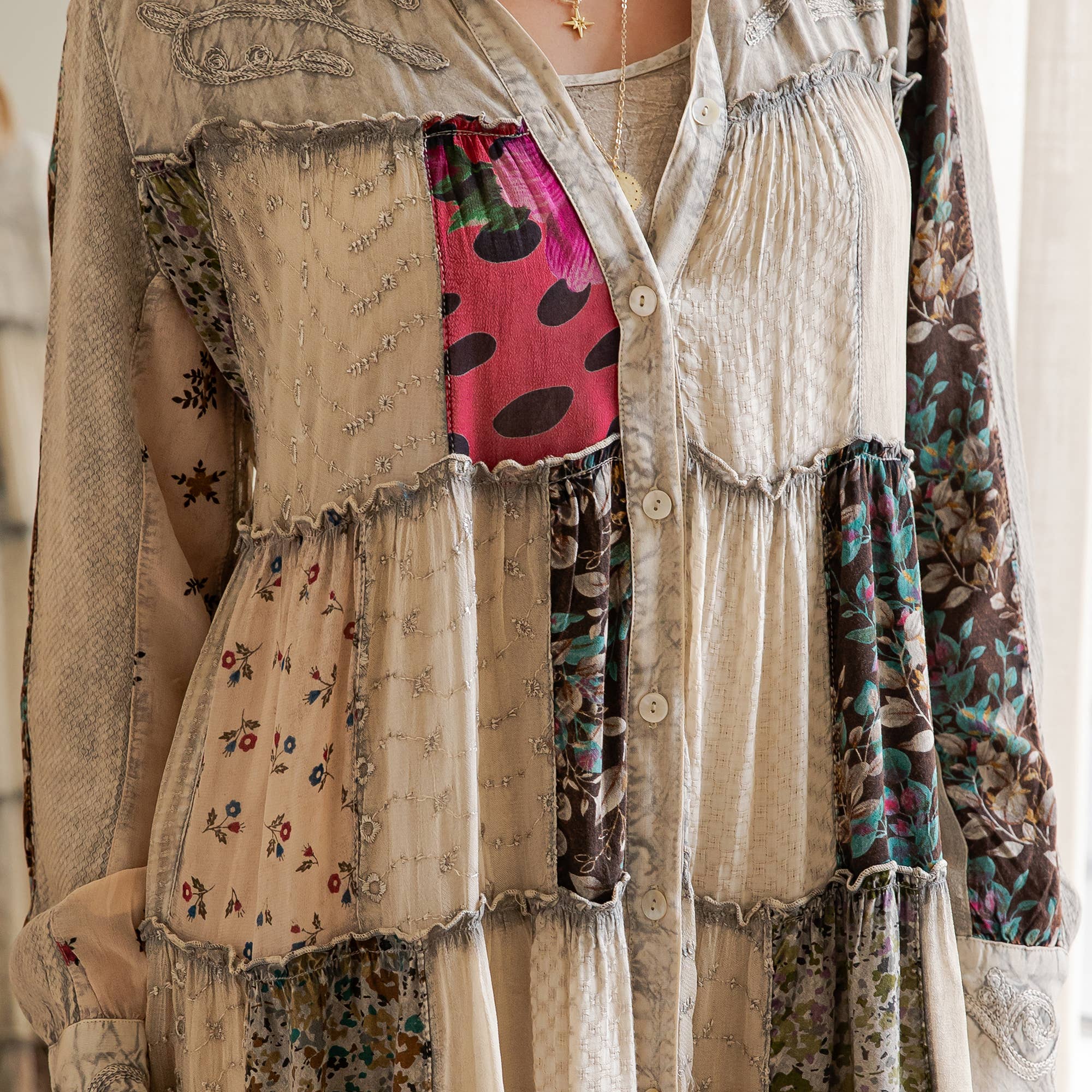 Young Threads - Wholesale Dress - Women's - Artisan Embroidered Jhabla Shirt Dress in Mixed Motifs PLUS20