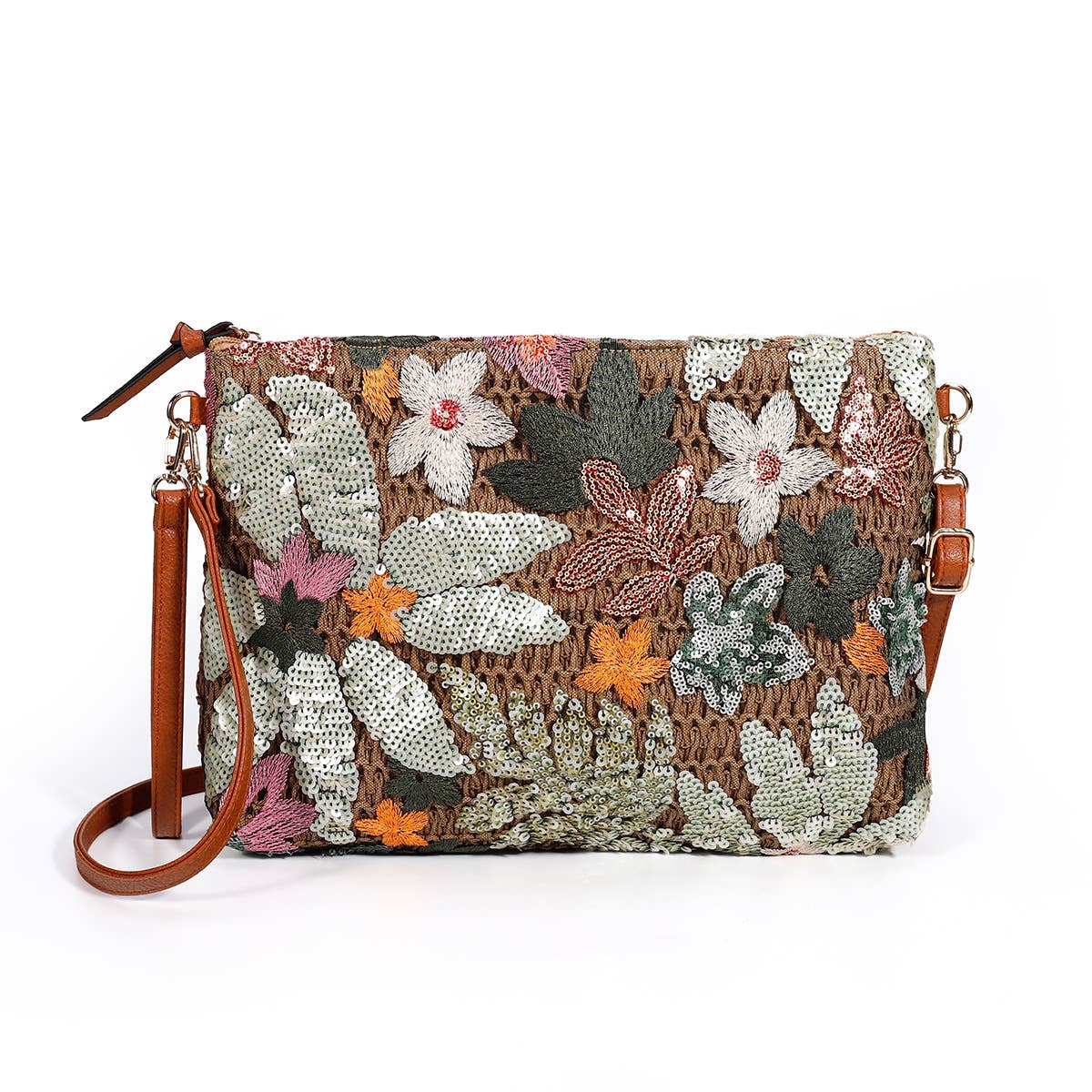 PEACH ACCESSORIES - Wholesale Clutch Bag - Women's - Large Floral Embroidered Straw Clutch Bag A1913