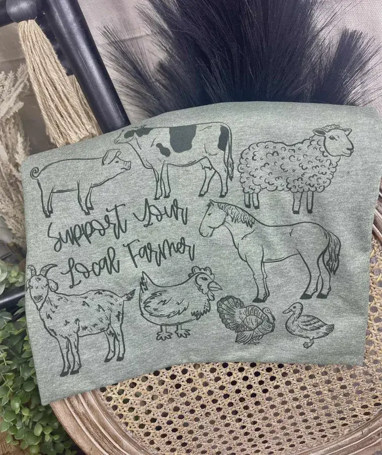 Olive Support Your Local Farmer (Gildan Softstyle Tee) for wholesale on Faire0