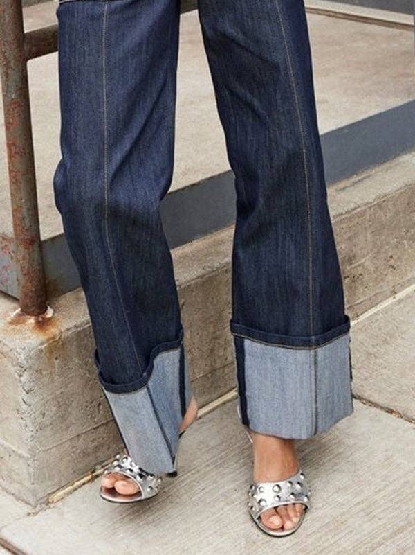 DEEP BLUE High Waist Straight Contrast Split Jean Pants for wholesale on Faire10