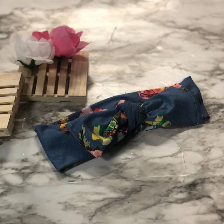 Blue Floral Knotted Headband for wholesale by MadeBySusannah
