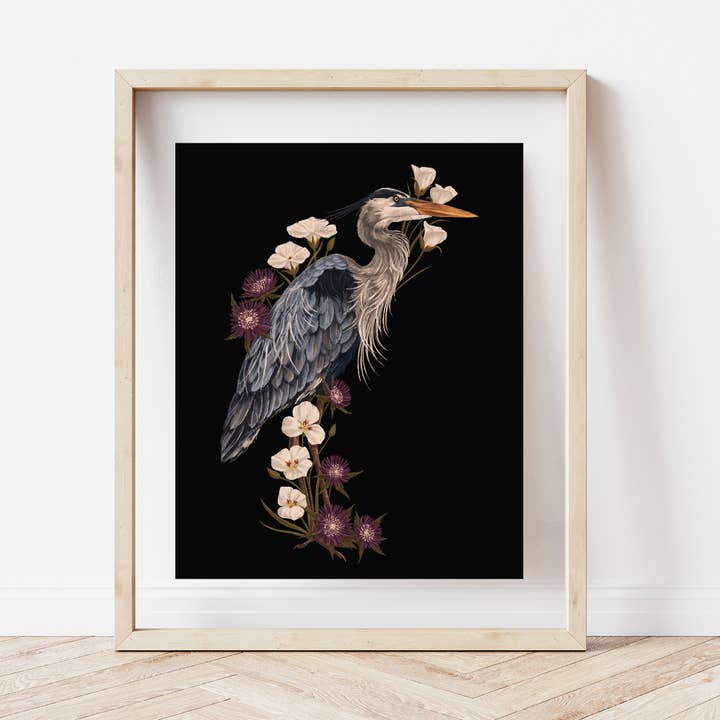 Wandkunst des Großen Blauen Reihers, Küstenvogelmalerei des Pazifiks für den Großhandel von Cailee Corbett