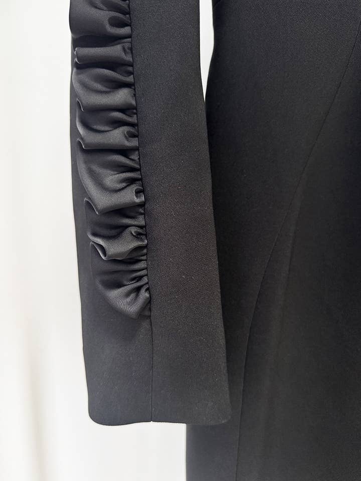 DR775Y Ruffled Black Mid-Length Dress with Sculpted Details for wholesale on Faire7