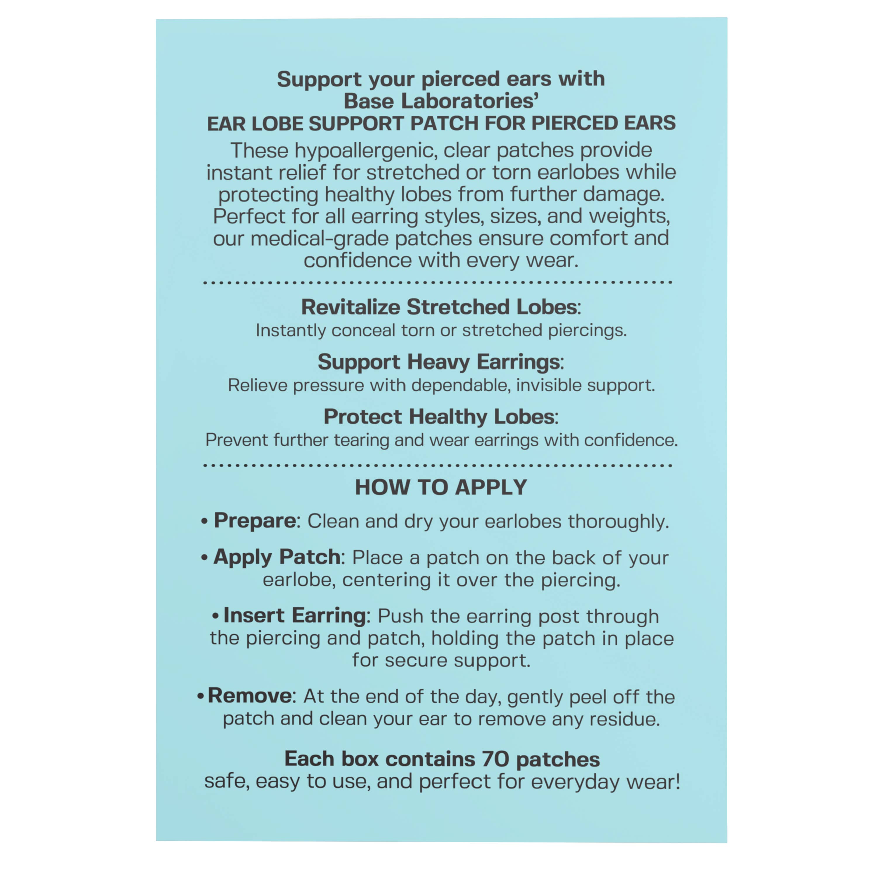 Base Laboratories - Wholesale Bandaids/Bandages - Ear Lobe Support Patches - For Heavy Earrings & Repair7