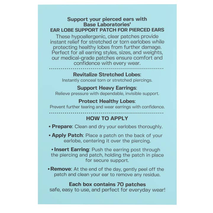 Base Laboratories - Wholesale Bandaids/Bandages - Ear Lobe Support Patches - For Heavy Earrings & Repair7
