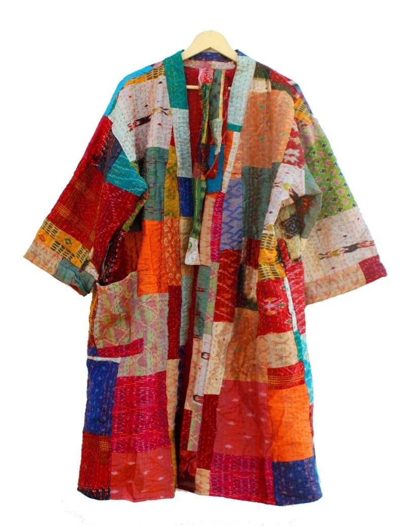 GYPSY STUDIO - Wholesale Kimono – Women's - Kimono Vintage Silk Sari Kantha kimono Robe Gift for lover