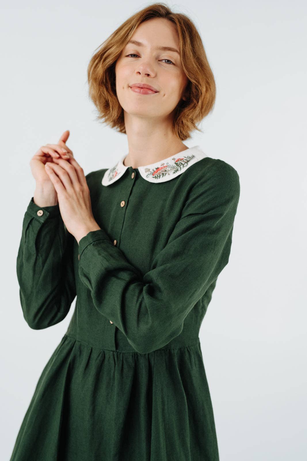 Son de Flor - Wholesale Dress - Women's - Classic Dress with Embroidered Wildwood Collar, Long Sleeve2