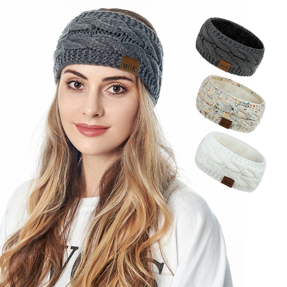 MKS America - Wholesale Fashion Headband - Women's - Plain Cable Knit Head Wrap Thermal fleece lined headband12