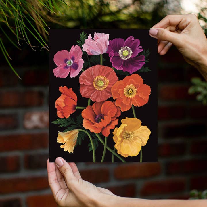 Poppies on Black for wholesale by Honey Jo Creative Co.