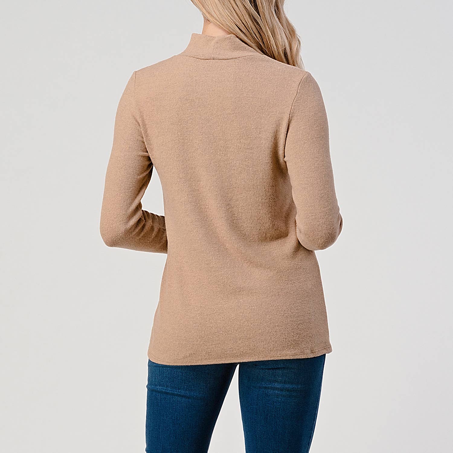 Heimious - Wholesale Knit Top - Women's - Mock Neck L-Sleeve Relaxed Fit Brushed Knit Top, T54824