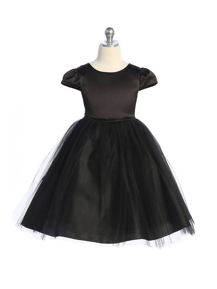 Kid's Dream - Wholesale Dress - Kids - Capped Sleeve Satin & Tulle Girls Dress with Plus Sizes
