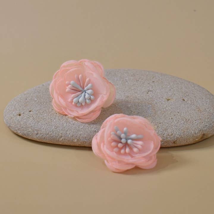 Taylor Hill Scarves & Co - Wholesale Stud/post earrings - THSE1088: Melon: Organza Flower Earrings4