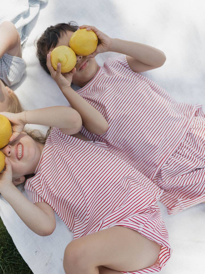 Winnie + Crew - Wholesale Top & Short Set - Baby - Remy Set in Red Stripe