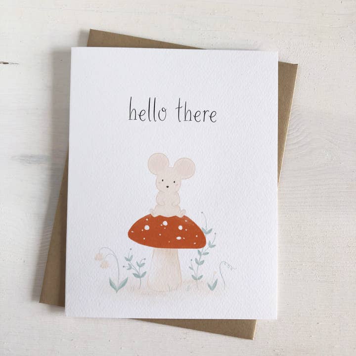 Carte de vœux Cottagecore "Souris Champignon - Bonjour" pour la vente par Fabled Forest