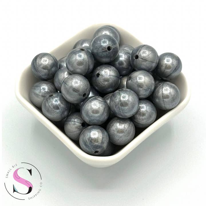 15mm Shimmer Silicone Bead - Mercury for wholesale by Small Biz Shipping Co
