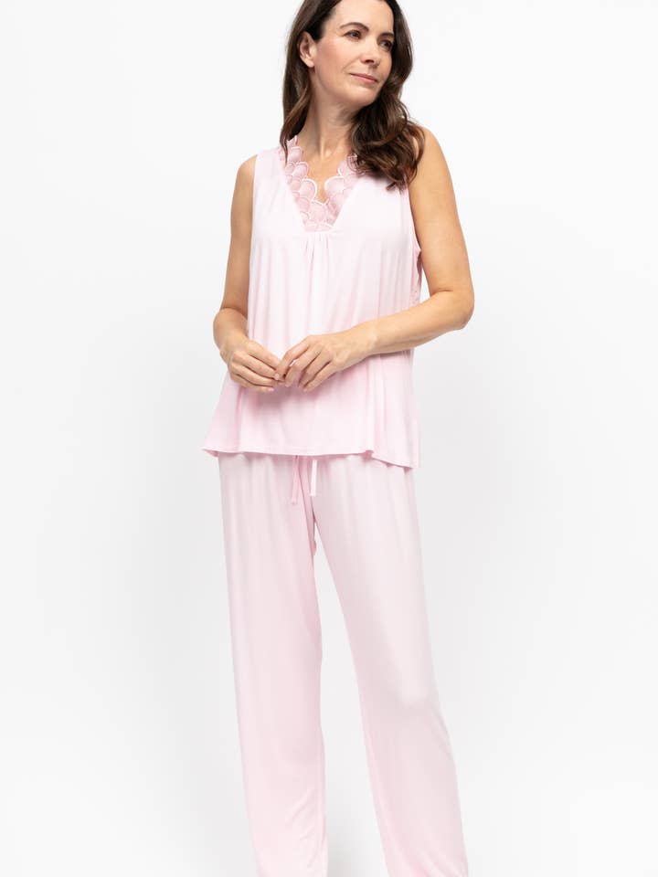 Ensemble Pyjama Rose Samantha à Col en V pour la vente par Cyberjammies
