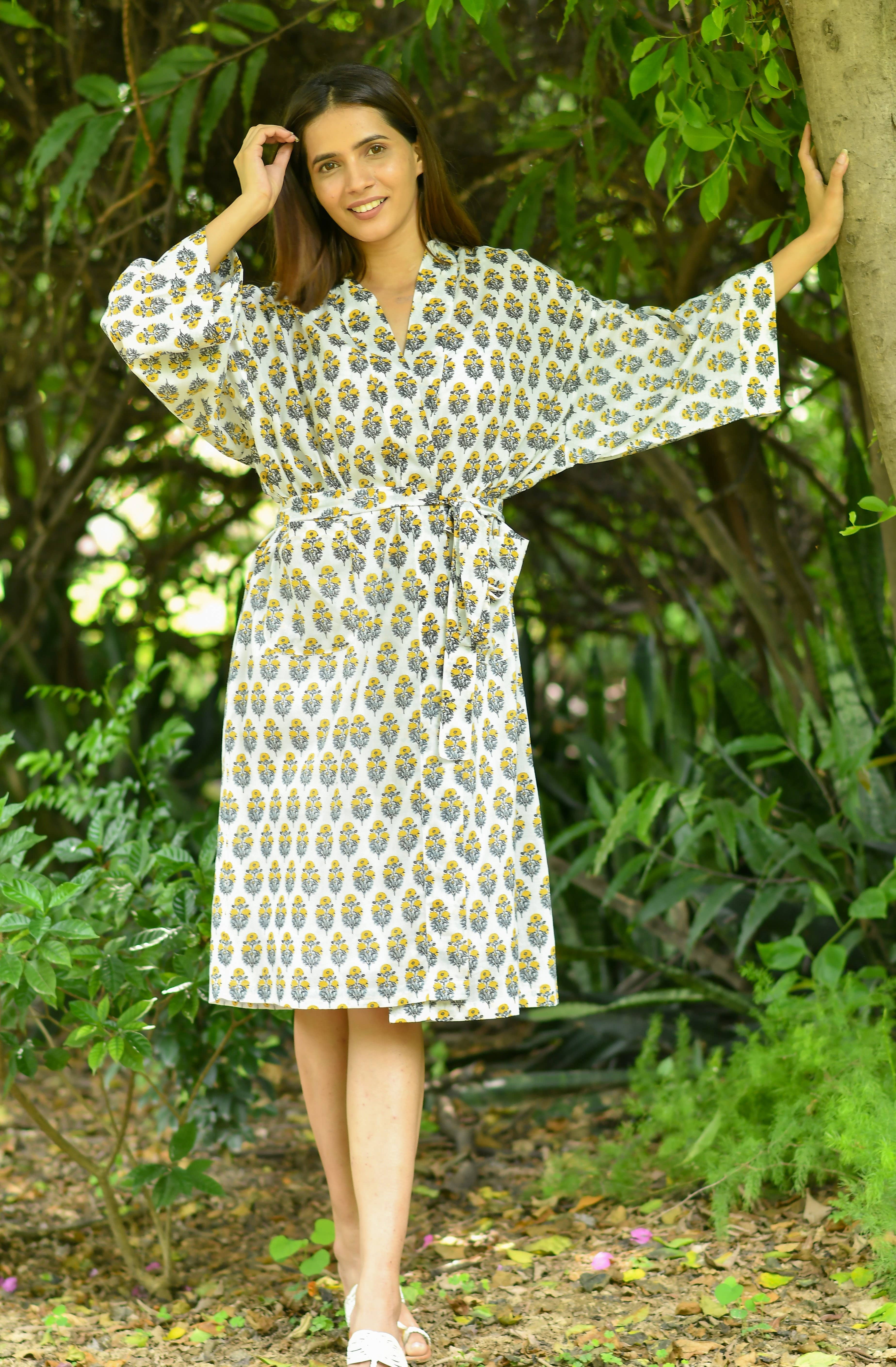 Handprint - Wholesale Kimono - Women's - NASLI BLUE YELLOW KIMONO