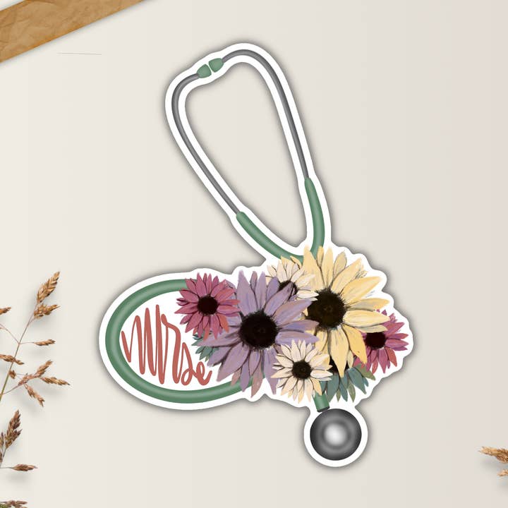 ESTETOSCÓPIO DE ENFERMEIRA FLORAL À PROVA DE INTEMPÉRIES ADESIVO DE PAPEL por atacado de Drifting Souls Paper Co.