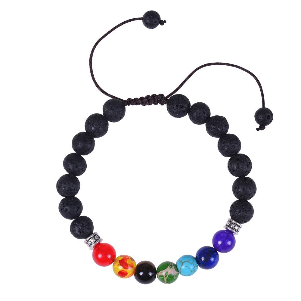 Wild Essentials – Pulseira de aromaterapia por atacado – Conjunto de pulseira de aromaterapia de pedra de lava “7 chakras” com 4 óleos2