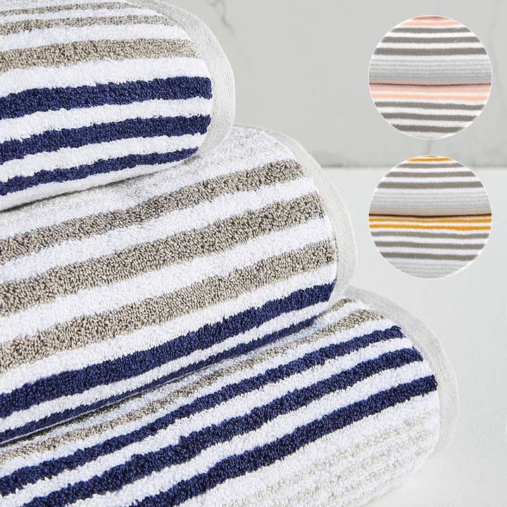 Allure Bath Fashions - Vendita all'ingrosso Asciugamani da bagno - Asciugamani da bagno a righe Merlin - 100% cotone