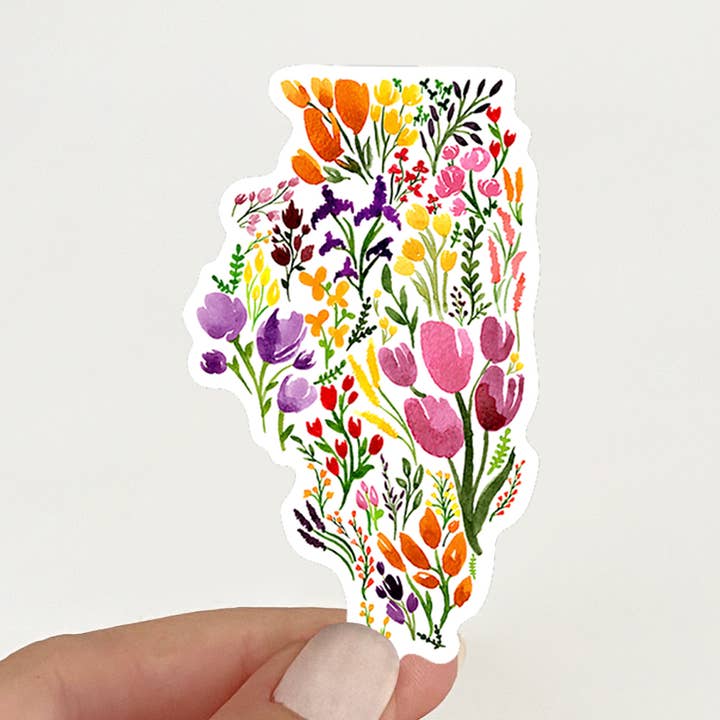 Floral Illinois Watercolor Artwork Vinyl Sticker for wholesale by NorthHouse Creative Co.