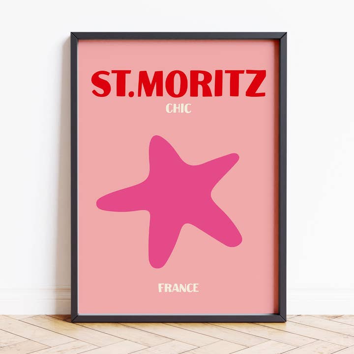 St Moritz Colourful Travel Poster for wholesale by House of Binky