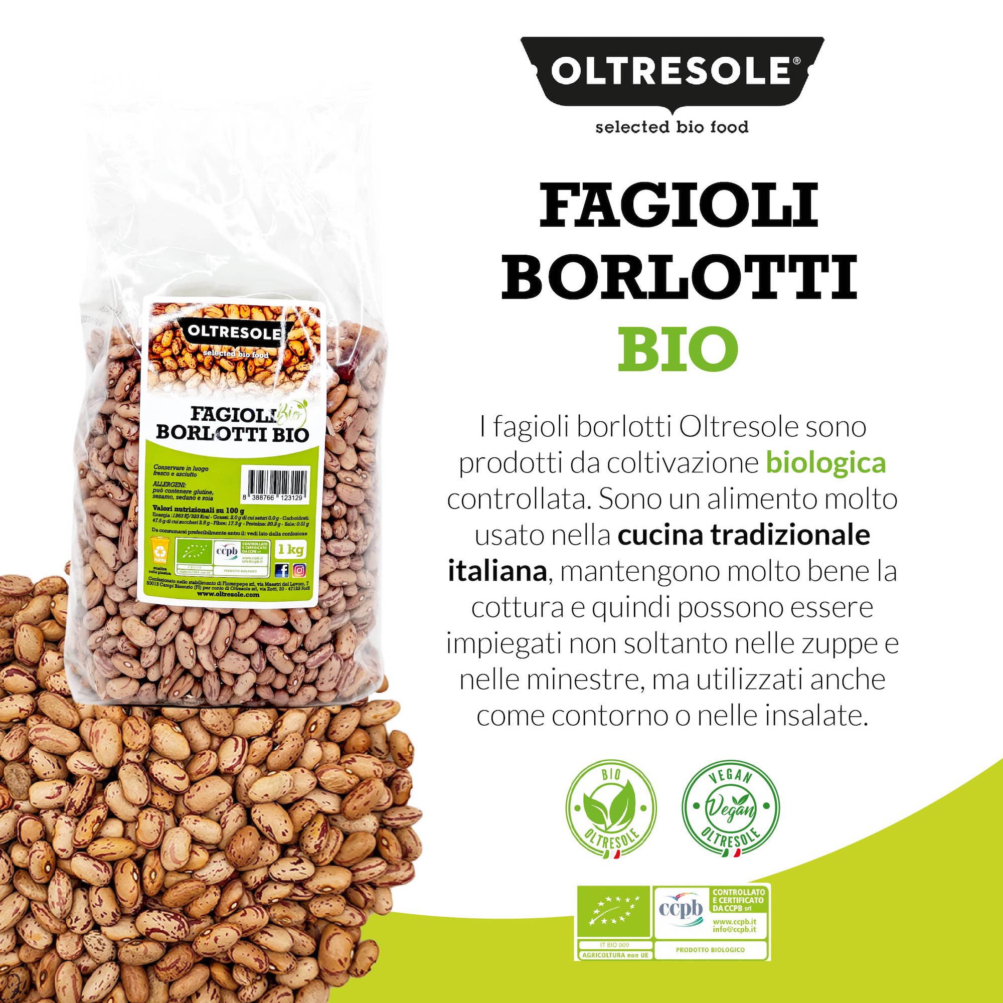 Oltresole – wholesale Bönor – Ekologiska Borlottibönor 1 kg4