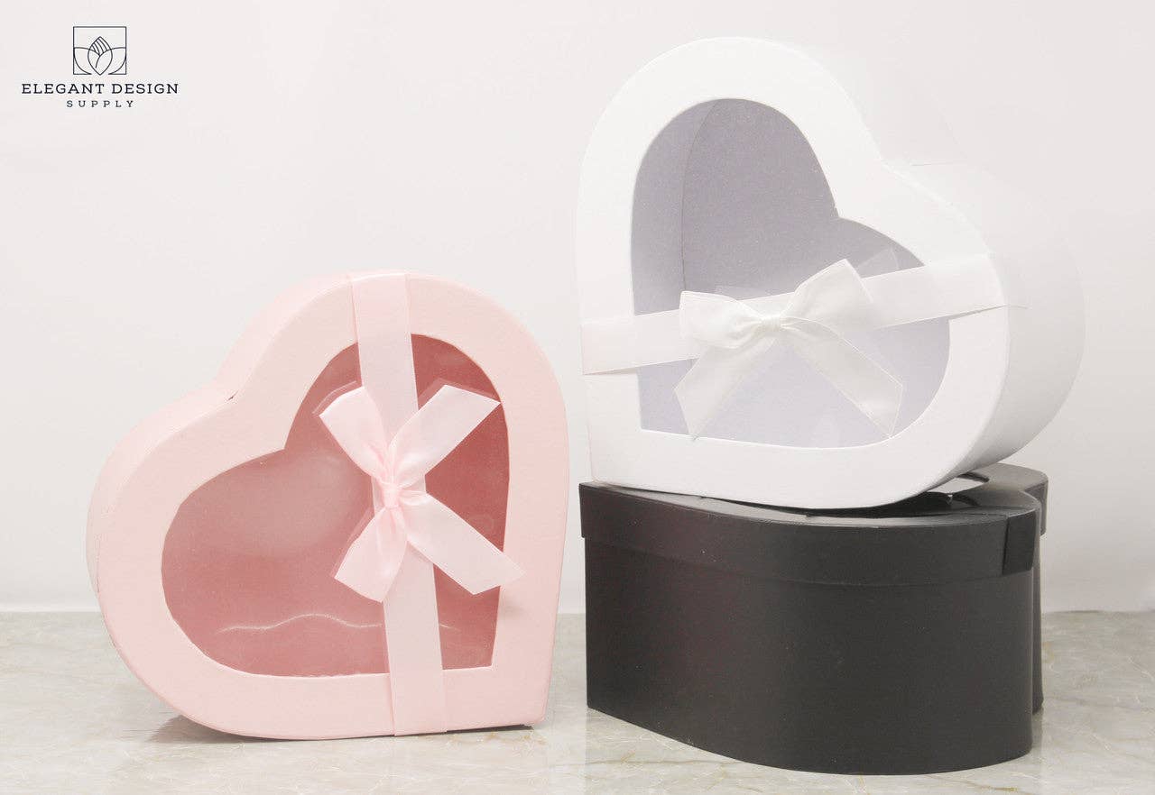 Elegant Design Supply - Wholesale Gift Box - Heart Shape box with Ribbon and Clear Lid7