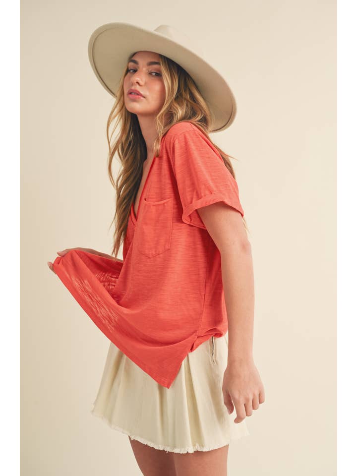 AEMI + CO - Wholesale T-Shirt - Women's - 8286DK Zoie V-Neck Short Sleeve Top 5