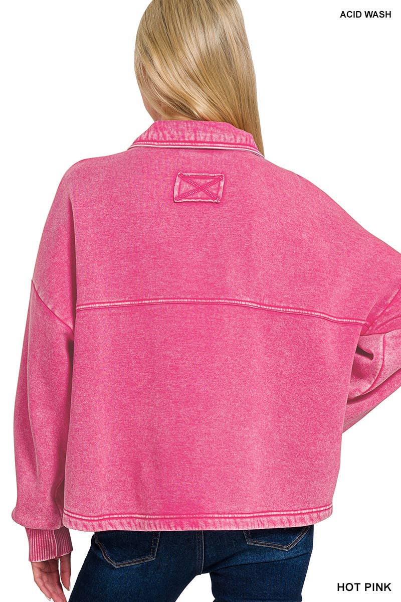 Vanilla Monkey – wholesale Shirt Jacket/Shacket - Women’s – Acid Wash Fleece Front Pocket Cropped Shacket6