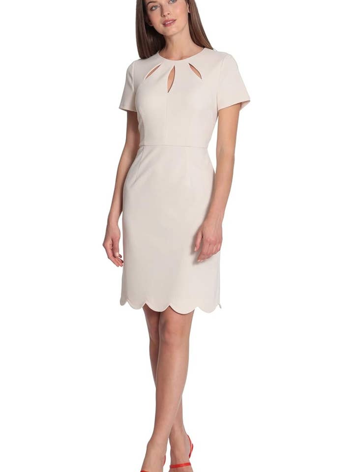 Maggy London Short Sleeve Scallop Sheath Dress for wholesale by New Yorker's Apparel