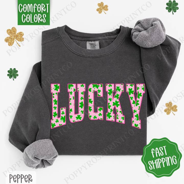 Sweatshirt Chanceux de la Saint-Patrick Comfort Colors, Jour de la Saint-Patrick pour la vente par Gemishi