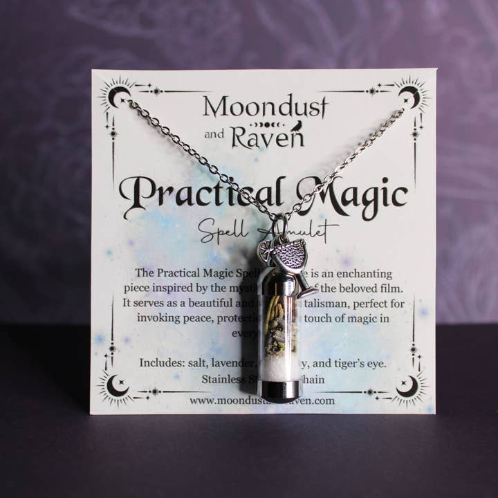 Moondust and Raven - Wholesale Pendant/Charm Necklace - Practical Magic Spell Jar Necklace, Witchy Crystal Jewelry