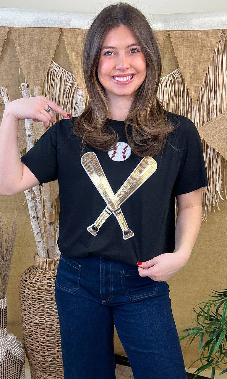 Sugar Stitch - Vente T-shirt à imprimés – femme - T-shirt graphique de baseball à sequins avec battes croisées1