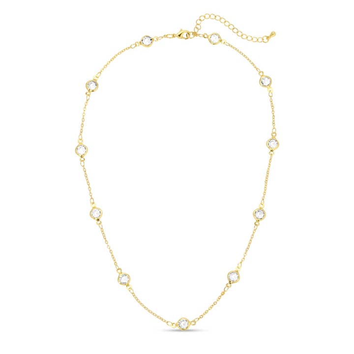 Splendid Iris - Wholesale Link & Chain Necklace - Framed Crystal Accented Collar Necklace