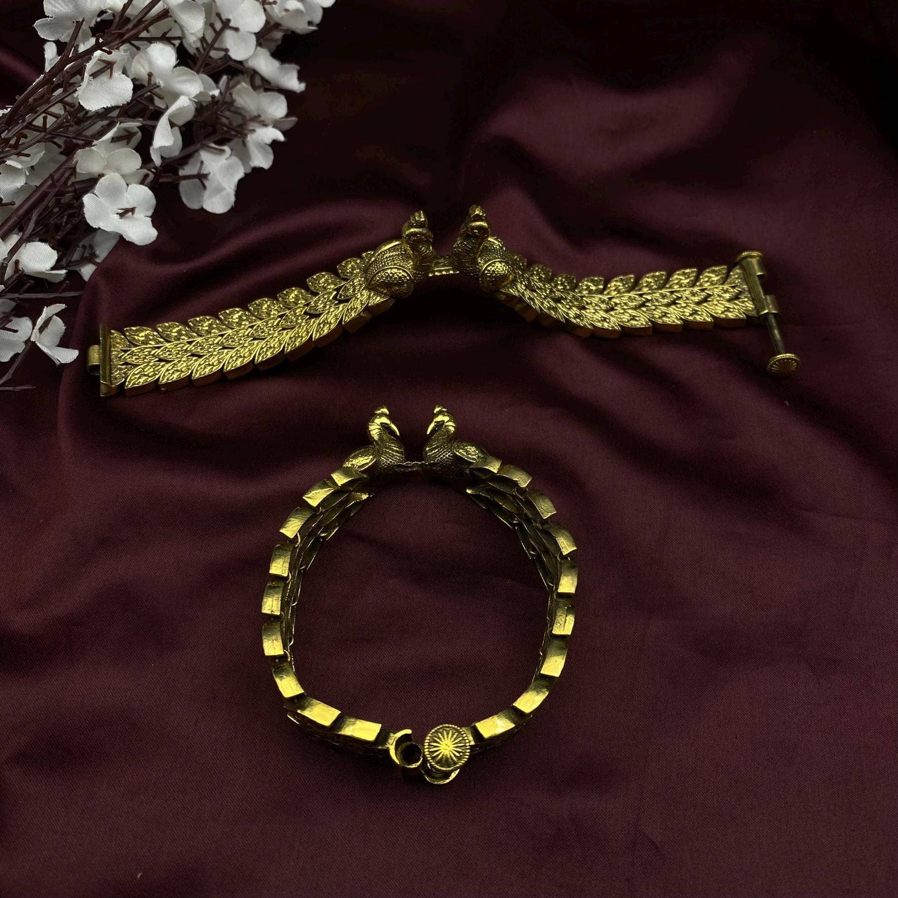 Quirky Fashions – wholesale Cuff bracelet – Oxidized Golden Peacock Kada | Antique Temple Jewelry1