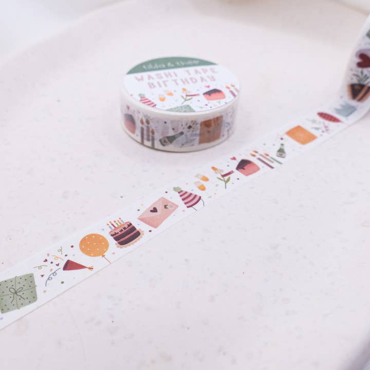 Tilda&Theo - Venta al por mayor Cinta washi - Washi tape Birthday: cinta adhesiva para celebrar el enmascaramiento con cinta washi