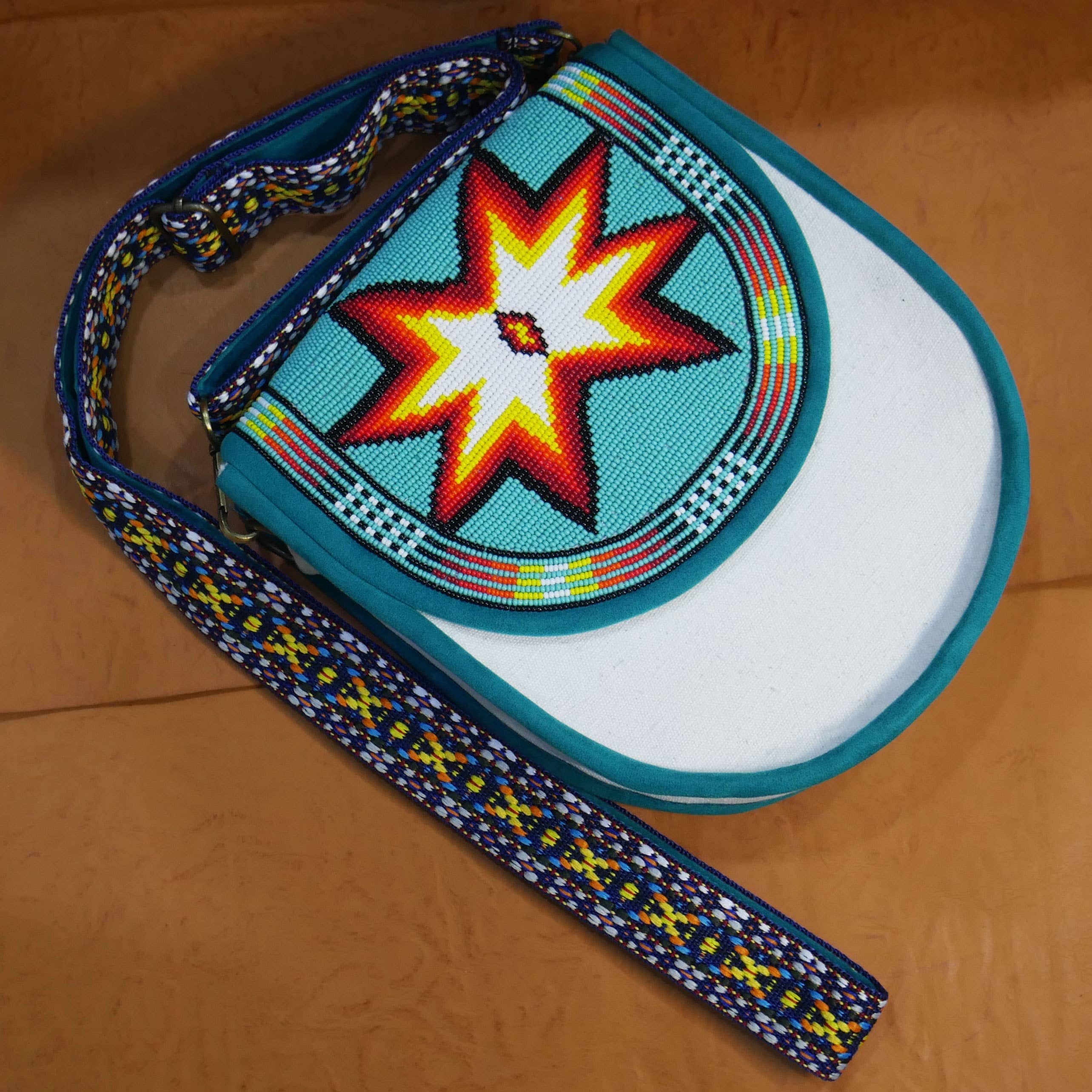 KANGURAH - Wholesale Crossbody Bag - Unisex - Black Bear-paw Native American Beaded Canvas Crossbody Bag7