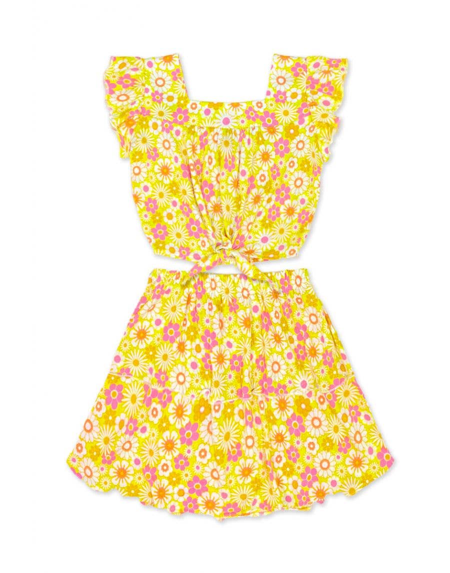 Gul Rosa Blommig TKSS-3163T-Q40 Kjolset 2 delar för småbarn med volangärm  för wholesale på Faire1